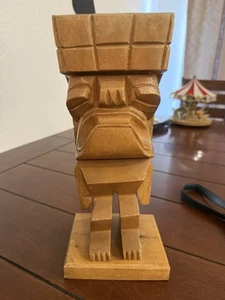 Statua uomo tiki vintage in legno massello intagliato a mano grande tropicale Hawaii 13" bella - Foto 1 di 7
