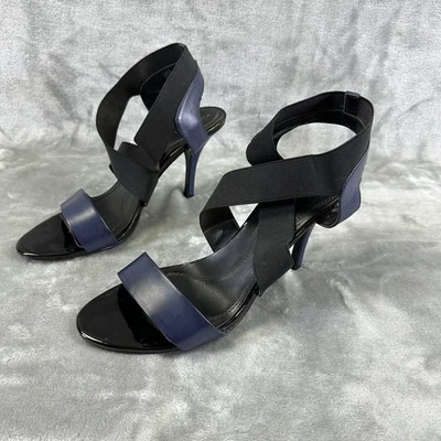 Tacones Tahari para mujer 9,5 azul negro cuero punta abierta aguja "encaje" Foto 1 de 4