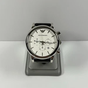 Emporio Armani Men's Chronograph White Dial Black Leather Watch AR1807 - Picture 1 of 3