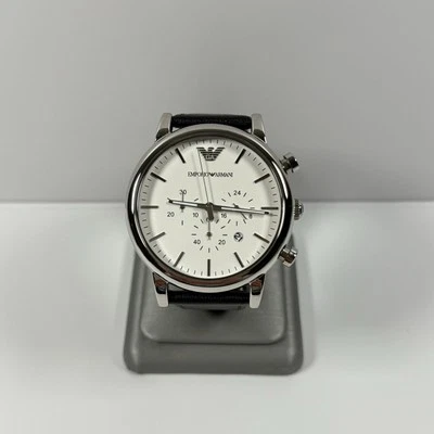Emporio Armani Men's Chronograph White Dial Black Leather Watch AR1807 - Image 1 of 3