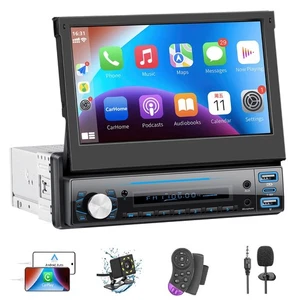 Single Din Car Radio with Carplay & Android Auto,7 Inch Manual Flip Out Scree... - Picture 1 of 7