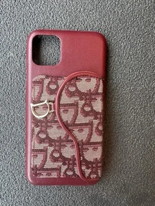 Christian Dior Oblique Saddle iPhone Case Burgundy Canvas Leather Rare Luxury - Photo 1 sur 10