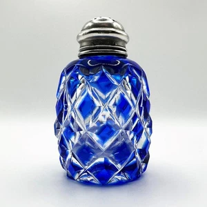 VINTAGE SILBERMONTIERTER BLAUER GLAS PFEFFERTOPF BIRMINGHAM 1936/37 E EDMONDS - Bild 1 von 7