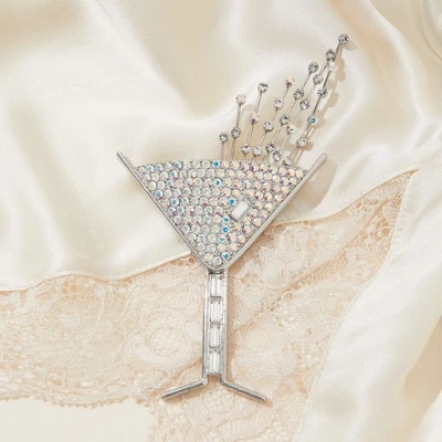 Butler & Wilson Silvertone and Crystal Champagne Glass Brooch. Signed. - Image 1 of 3