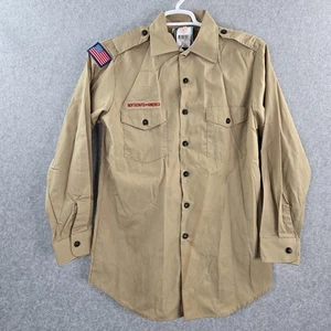 Vintage Boy Scouts of America Mens Adult Medium Uniform Shirt USA Flag Patch - Picture 1 of 14