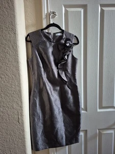 Calvin Klein Fitted Gray Pewter Shimmer Cocktail Dress Size 8 - Picture 1 of 11