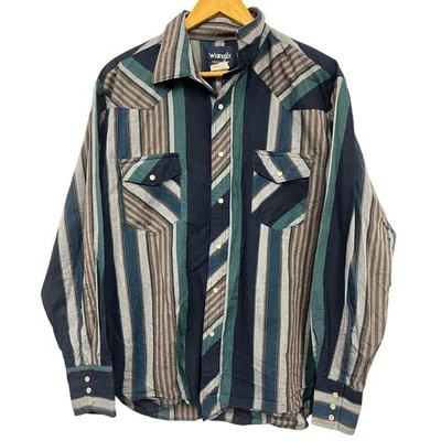 Wrangler Western Shirt XL Snap Button Stripe Retro Y2K Style - Image 1 of 4
