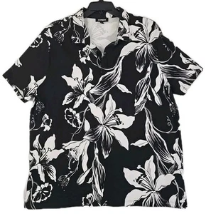 Express~Men's Size XXL~Black/White Floral Print  Short Sleeve Polo Shirt Stretch - Picture 1 of 11
