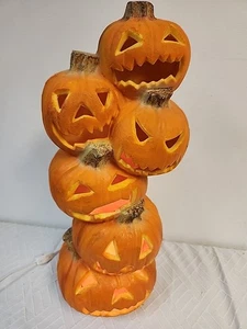 Vintage Trendmasters 6 Stacked Halloween Pumpkin Jack-O-Lanterns Light Up 18" - Picture 1 of 10