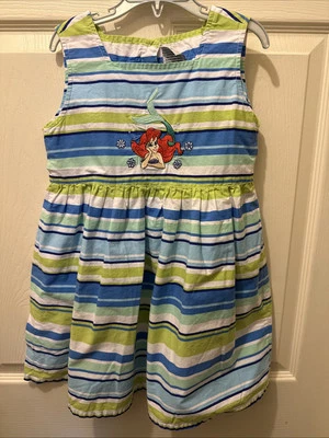 Vestido Sirenita Vintage Sin Mangas Tienda Disney Talla 6/6X Rayas Ariel Foto 1 de 4