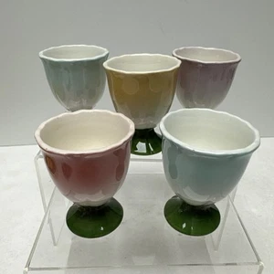 Lefton Tulip Egg Cups Lot Of 5 Handpainted Pastel Tulips - Picture 1 of 5