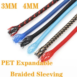 PET Expandable Braided Sleeving, Cable Wire Harness, Sheathing 3mm 4mm Colourful - Foto 1 di 8