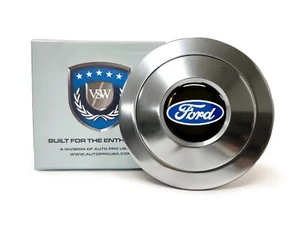 Botón de bocina de aluminio Billet de 9 pernos con escritura ovalada azul Ford - Imagen 1 de 4