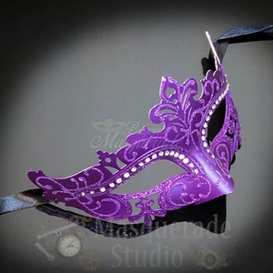 Womens Mardi Gras Festival Venetian Masquerade Mask with Rhinestones [Purple] - Picture 1 of 4