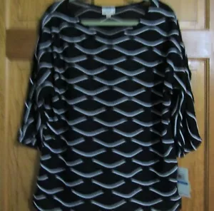 ECI New York Woman's Black & White Top Size XL Semi Sheer NWT - Picture 1 of 2