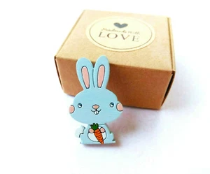 Bunny Brooch Accessory Handcrafted Wood Badge Pin Easter Rabbit Baby Child Gift - Picture 1 of 6
