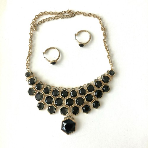 VETEMENTS Collana bavaglino con strass acrilici neri con set orecchini tono oro