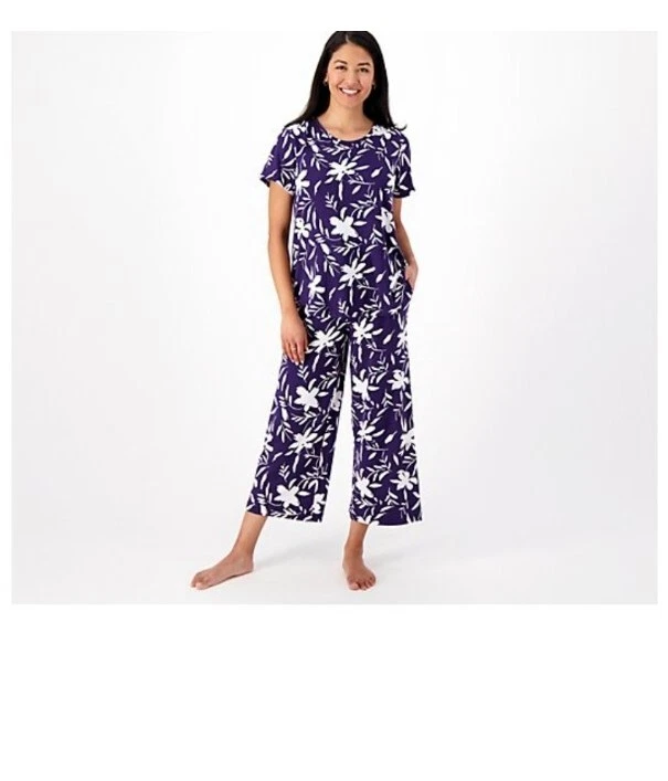 Conjunto de pijama QVC Stan Herman regular jersey pêssego floral flutuante branco 3XL - Imagem 1 de 1