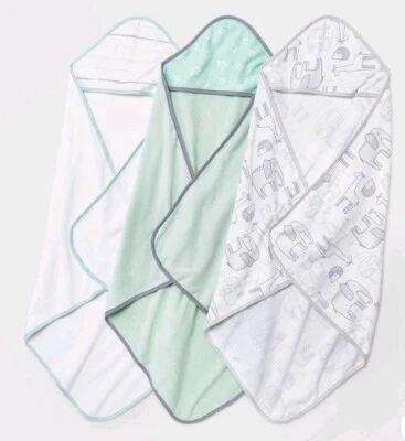 Cloud Island 3-Pack Infant Lightweight Hooded Towels - Green/Lemon - 30" x 30" - Image 1 of 2