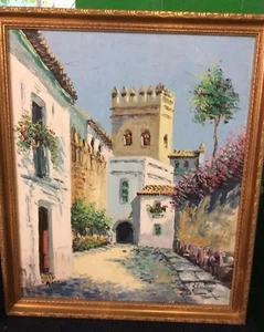Cityscape Oil Painting~Colorful Mediterranean Village~Signed Devilla~15X18 - Picture 1 of 12
