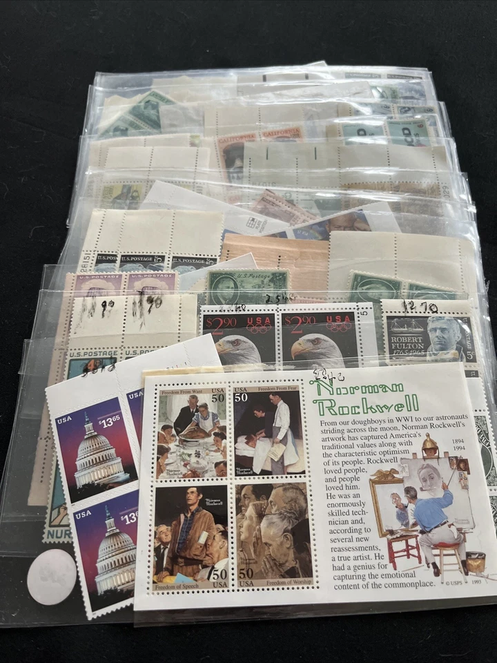 USPS Plate Block Of 4 Stamps-45 Total- Vintage 1940's-2005 - Image 1 of 4