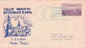 5 Sep 1935 Naval Cover, Calif. Pacific Int'l Expo: USS Brant AM-24 - Picture 1 of 2