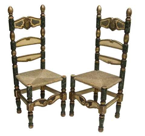 Side Chairs, Spanish, Set of Two  Parcel, Gilt painted, Ladder Back Chairs!! Cover