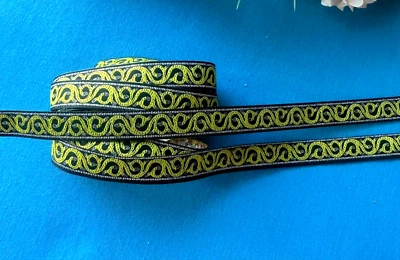 Cinta Jacquard, 3/8 pulgadas de ancho negra - amarilla - precio plateado para 2 yardas Foto 1 de 3