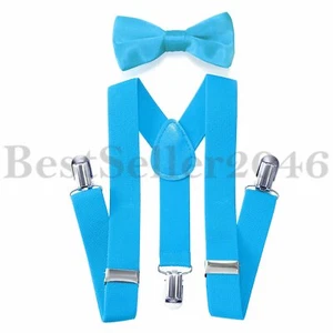Elastic Adjustable Suspender and Bow Tie Matching Set for Boys Girls Child Kids - Picture 1 of 12