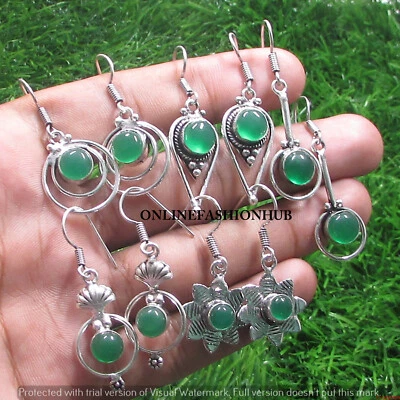 Lote de pendientes de moda al por mayor enchapados en plata de ley 925 con piedras preciosas de ónix verde Foto 1 de 3