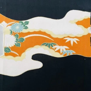 Longevity #A 14x60 LONG Vintage Tomesode Black Silk Kimono Fabric ToF30 - Picture 1 of 6