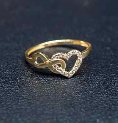 Infinity Heart Engagement Ring 1Ct Round Cut Lab Created 14k Yellow Gold Plated - Image 1 of 3