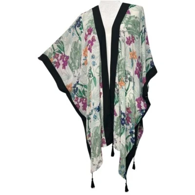 Cárdigan kimono estampado floral Gibson & Latimer con borlas talla grande pequeña Foto 1 de 4