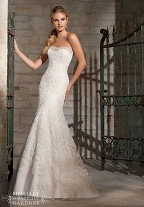 P78 MORILEE 2705 CHAMP SILVER SZ 12 $1235 WEDDING GOWN DRESS - Picture 1 of 12