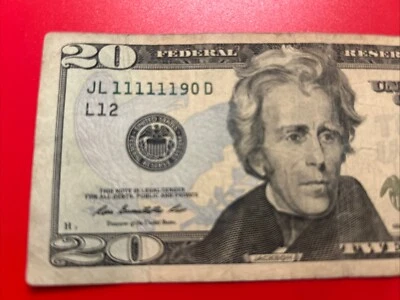 SIX OF A KIND FANCY SERIAL NUMBER (Low Digits)…$20 BILL,2009..AMAZING 11111190. - Image 1 of 4