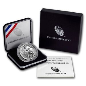 (1) 2016 P Mark Twain $1 Silver Dollar MS/UNC Commemorative Coin w/Box & COA