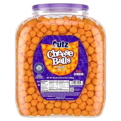 Utz Cheese Balls Barrel, вкусная закуска, запеченная с настоящим сыром чеддер, 36,5 унц - Изображение 1 из 4