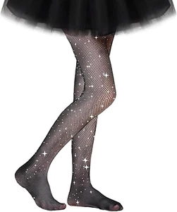 Strumpfhose Kinder, Netzstrumpfhose Glitzer Schwarz, Oberschenkel Hohe Glitzer S - Bild 1 von 7