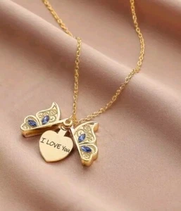Cadena Con Mariposa Y Corazón De Amor Regalo Para Mujeres Diamantes Imitación  - Picture 1 of 10
