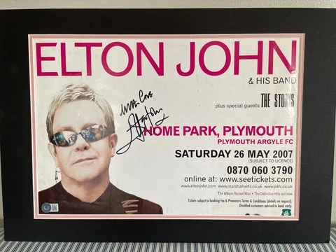 Elton John Signed 14x20 Matted 2007 UK TOUR Poster Beckett COA Cover