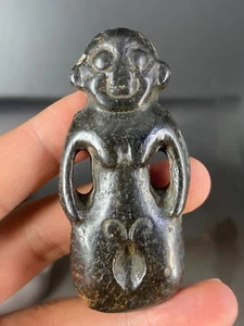 Ancient China Black Old Jade Carved Hongshan Culture Sun God Pendant A2 - Picture 1 of 6