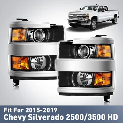 Chrome Trim Halogen Headlights For 2015-2019 Chevy Silverado 2500HD 3500 HD Pair Foto 1 de 4
