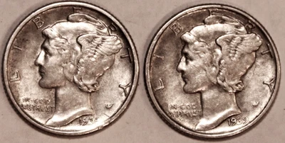 (2) Mercury Dimes - 1936(XF) 1939(XF) - #3436M - FREE SHIPPING - Image 1 of 3