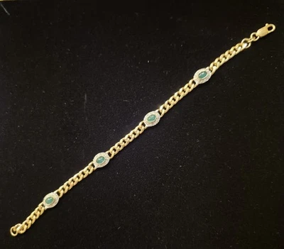 Armband mit 4 Smaragd Cabochons, ca. 0,40 ct. Brillanten, ca. 7,9 Gr., 585 Gold - Bild 1 von 4