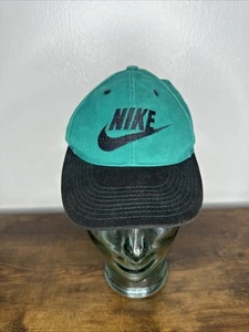 Vintage 90s NIKE Spell Out SnapBack Hat Youth Kids Green Black Cap Rare Snap - Picture 1 of 11