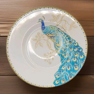 CONJUNTO DE 4 | 222 QUINTO Pratos de Jantar Peacock Garden 10,75" Porcelana Fina Azul Gol - Imagem 1 de 4