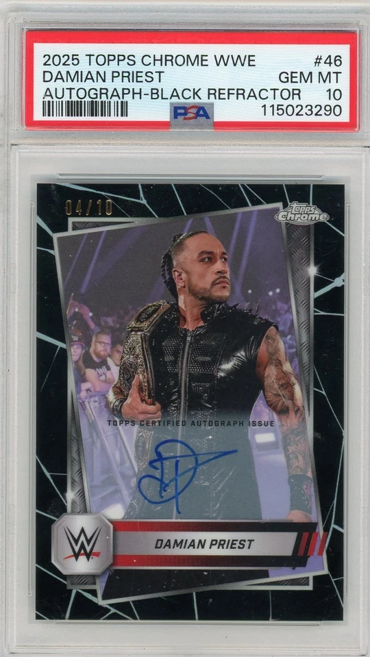2025 Topps Chrome WWE Damian Priest Black Refractor Auto /10 PSA 10 - Image 1 of 1