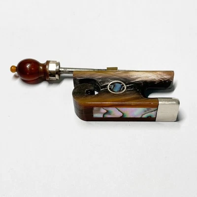 4/4 OX Horn Frog w/ Screw Button fit Violin Bow Abalone Nickel Silver Parts - Image 1 of 4