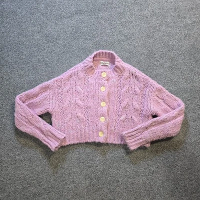 Suéter Urban Outfitters Mujer Talla Pequeña Rosa Púrpura Grueso Tejido Crop Abuela Foto 1 de 4