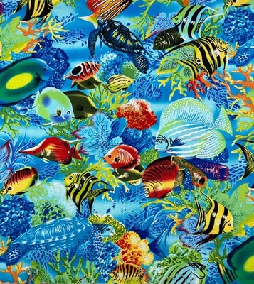 PECES TROPICALES #CX1418 Telas Michael Miller Estampado Marino Acuario Tropical 1 yarda Foto 1 de 2